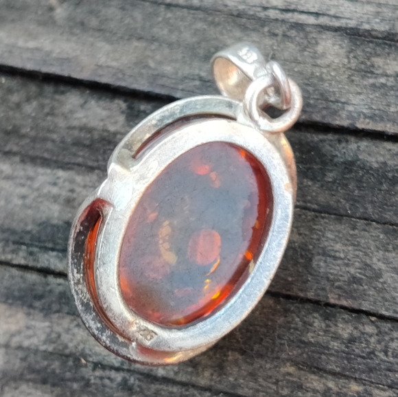 Vintage Sterling Amber Pendant - Picture 2 of 4